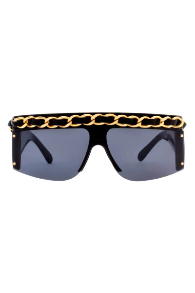 Image of Chanel Black Vintage Chain-link Circa 1992 Wraparound-frame Sunglasses