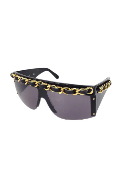 Image 2 of Chanel Black Vintage Chain-link Circa 1992 Wraparound-frame Sunglasses