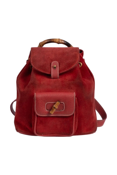 Image of Gucci Vintage Red Bamboo Backpack 1990