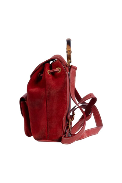 Image 2 of Gucci Vintage Red Bamboo Backpack 1990