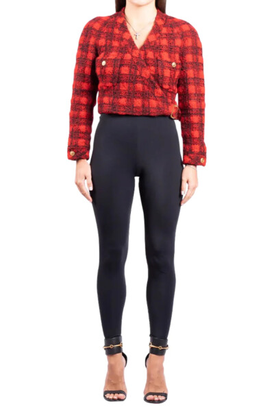 Image 2 of Chanel Red Vintage Plaid Cropped Wool Jacket