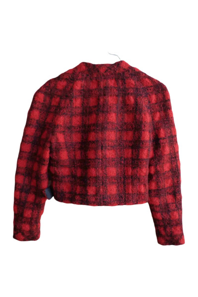 Image 5 of Chanel Red Vintage Plaid Cropped Wool Jacket