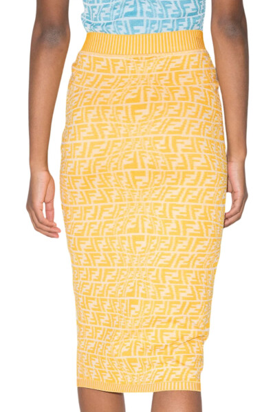 Image 3 of Fendi Yellow FishEye FF Patterned Pencil Skirt