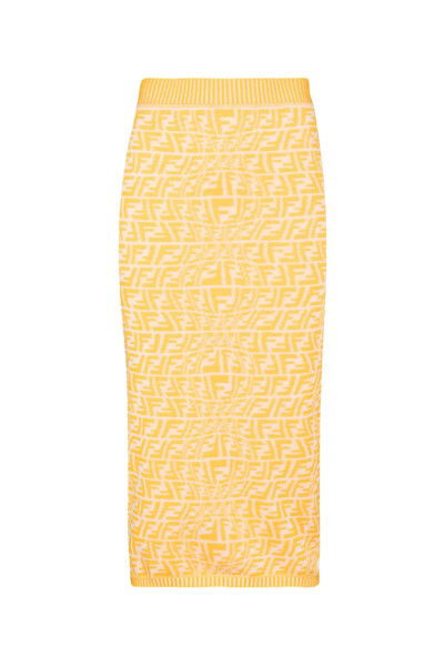 Image of Fendi Yellow FishEye FF Patterned Pencil Skirt