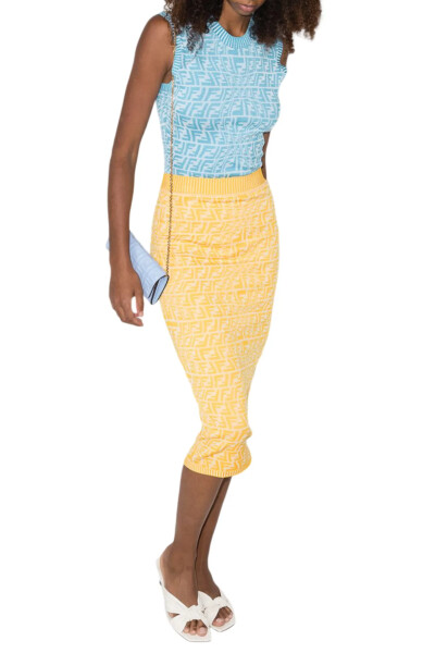 Image 2 of Fendi Yellow FishEye FF Patterned Pencil Skirt