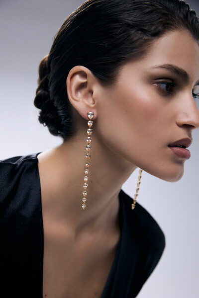 Image 2 of Adeena 18K Gold plated Earrings with Champagne Zircons Cinta