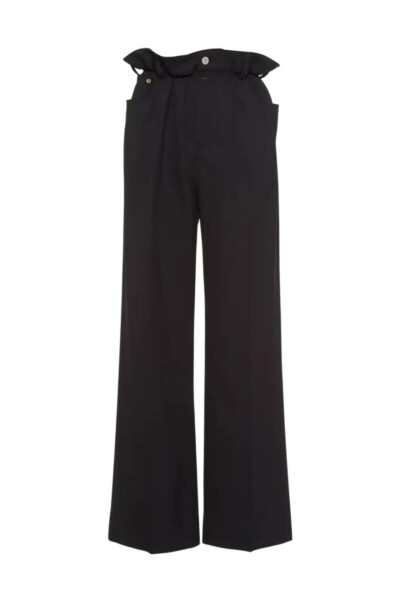 Image of Miu Miu Black Paperbag Straight-Leg Wool Pants