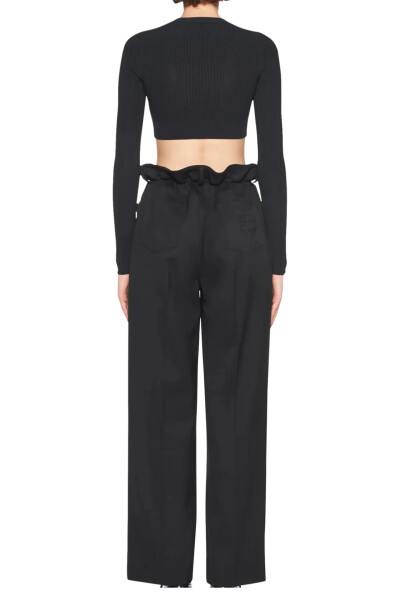 Image 4 of Miu Miu Black Paperbag Straight-Leg Wool Pants