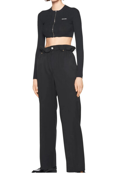 Image 2 of Miu Miu Black Paperbag Straight-Leg Wool Pants