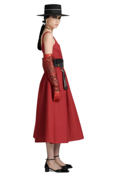 Image 4 of Dior Red Belted Mid-Length Dress Scarlet