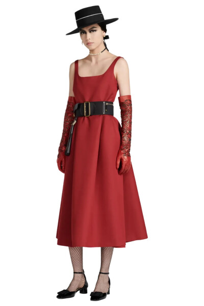 Image 2 of Dior Red Belted Mid-Length Dress Scarlet