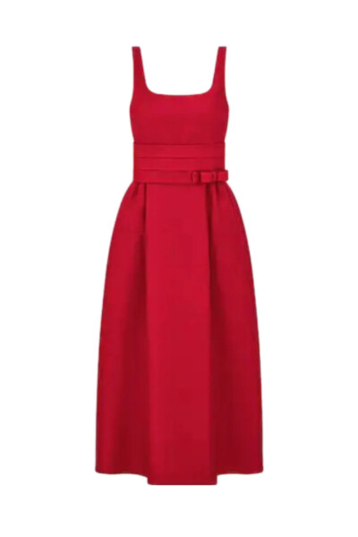 Image of Dior Red Belted Mid-Length Dress Scarlet