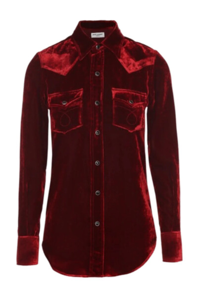 Image of Saint Laurent Red Gliter Velour Shirt