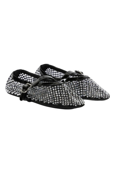 Image 4 of ALAIA Black Embellished fishnet crystal ballet flats