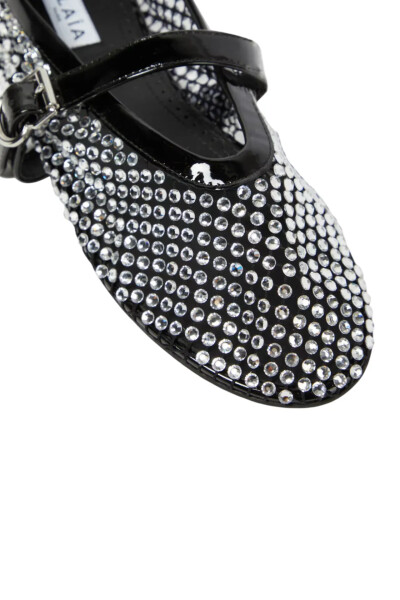 Image 6 of ALAIA Black Embellished fishnet crystal ballet flats