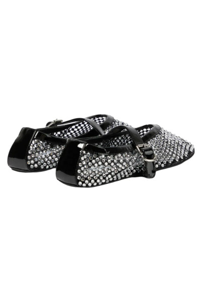 Image 5 of ALAIA Black Embellished fishnet crystal ballet flats