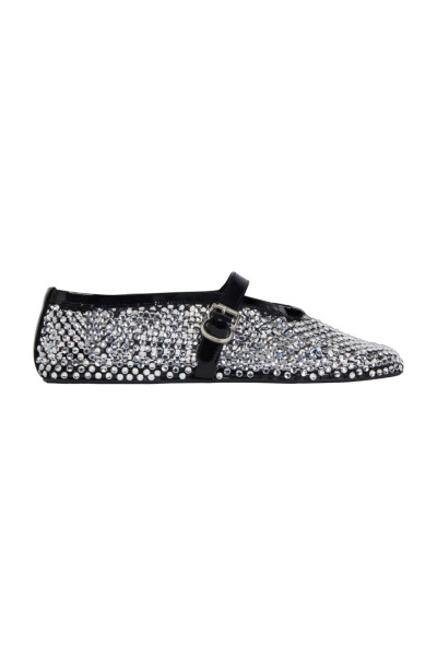 Image of ALAIA Black Embellished fishnet crystal ballet flats